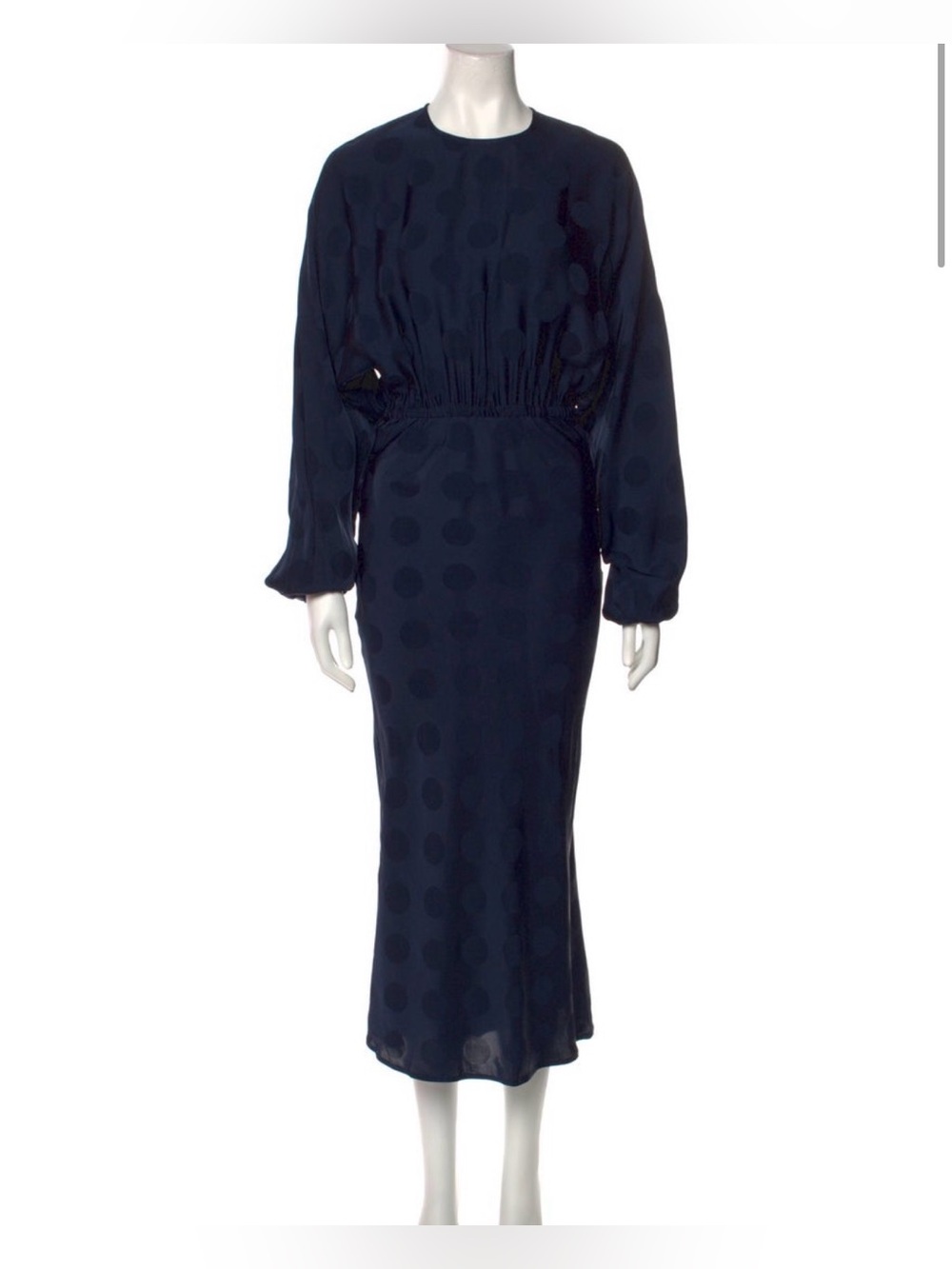 Navy Polka Dot Long Sleeve Midi Dress